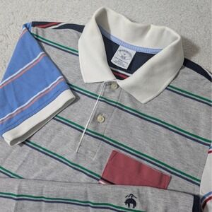 Brooks Brothers Polo Mens Med Gray Colorblock Stripe Performance Slim Fit S/S